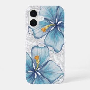 Hibiscus & lace TURQUOISE iPhone 16 Case