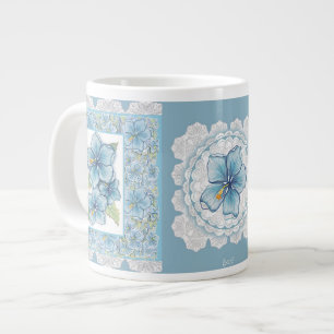 Hibiscus & lace TURQUOISE Large Coffee Mug