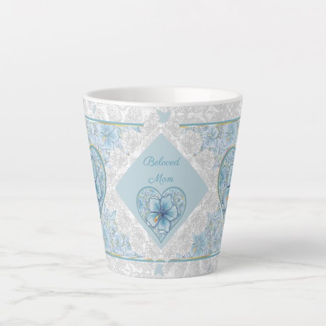 Hibiscus & lace TURQUOISE Latte Mug (Front)