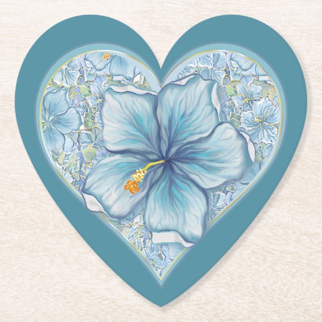 Hibiscus & lace TURQUOISE Paper Coaster (Front)