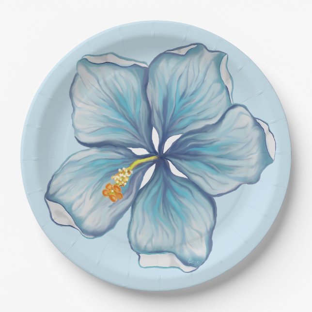Hibiscus & lace TURQUOISE Paper Plate (Front)