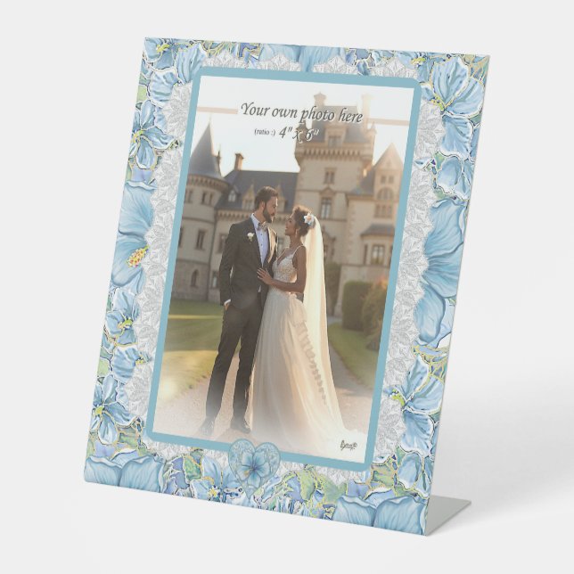 Hibiscus & lace TURQUOISE Pedestal Sign (Front)