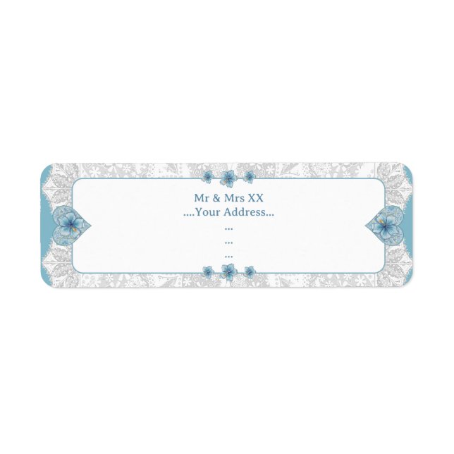Hibiscus & lace TURQUOISE Return Address Label (Front)