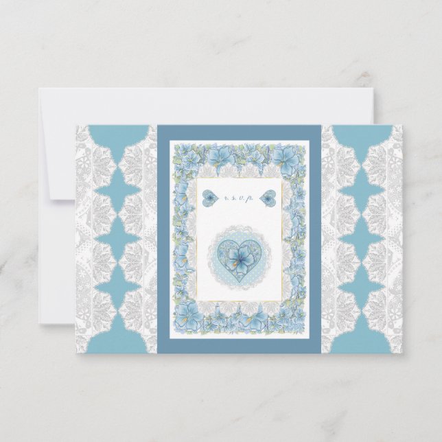 Hibiscus & lace TURQUOISE RSVP Card (Front)