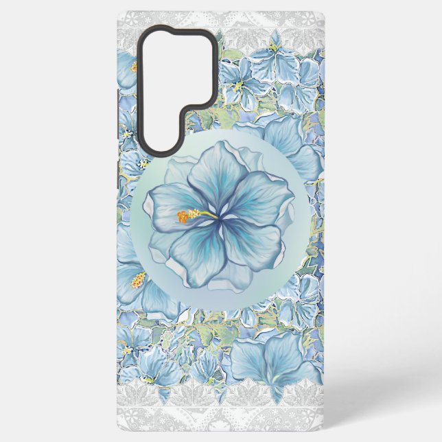 Hibiscus & lace TURQUOISE Samsung Galaxy S22 Ultra Case (Back)
