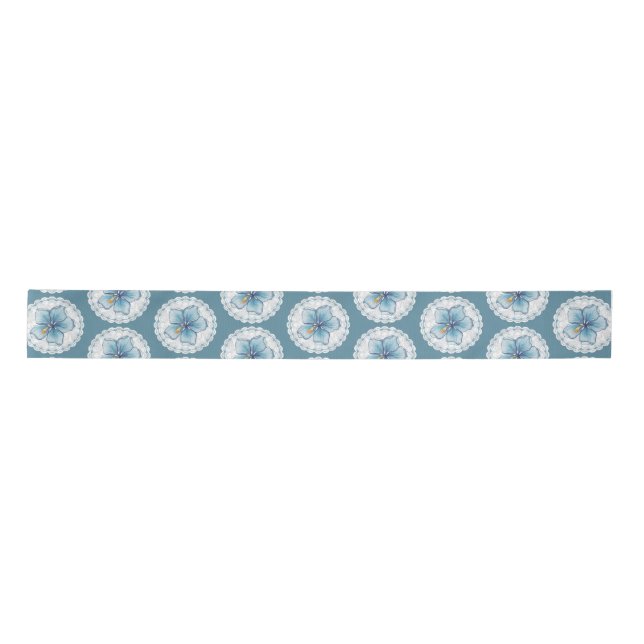 Hibiscus & lace TURQUOISE Satin Ribbon (Front)