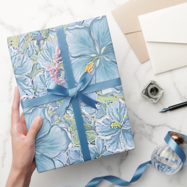 Hibiscus & lace TURQUOISE Wrapping Paper (Gifting)