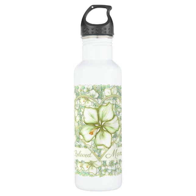 Hibiscus & lace WHITE 710 Ml Water Bottle (Front)