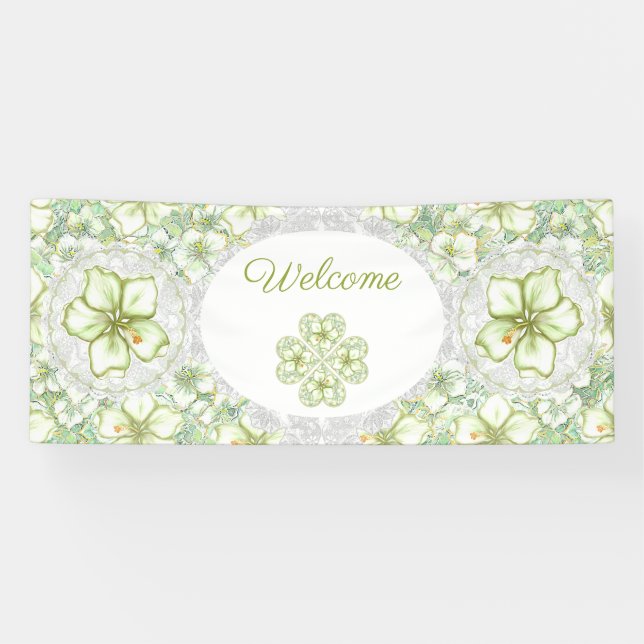 Hibiscus & lace WHITE Banner (Horizontal)