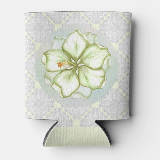 Hibiscus & lace WHITE Can Cooler (Front)