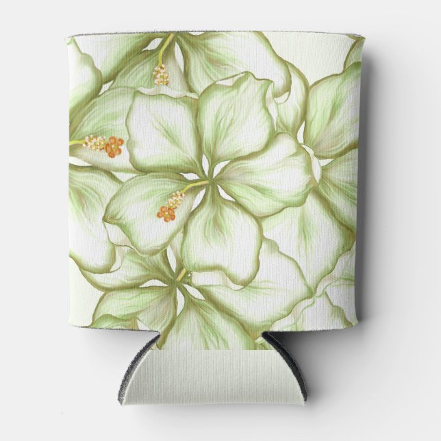 Hibiscus & lace WHITE Can Cooler (Front)