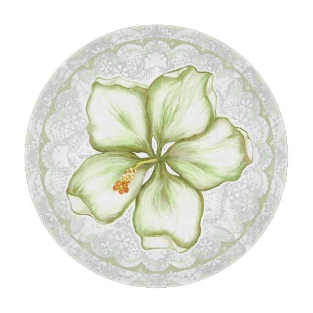 Hibiscus & lace WHITE Cutting Board (Front)