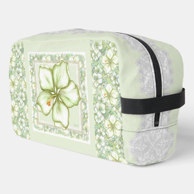 Hibiscus & lace WHITE Dopp Kit (Left Corner)