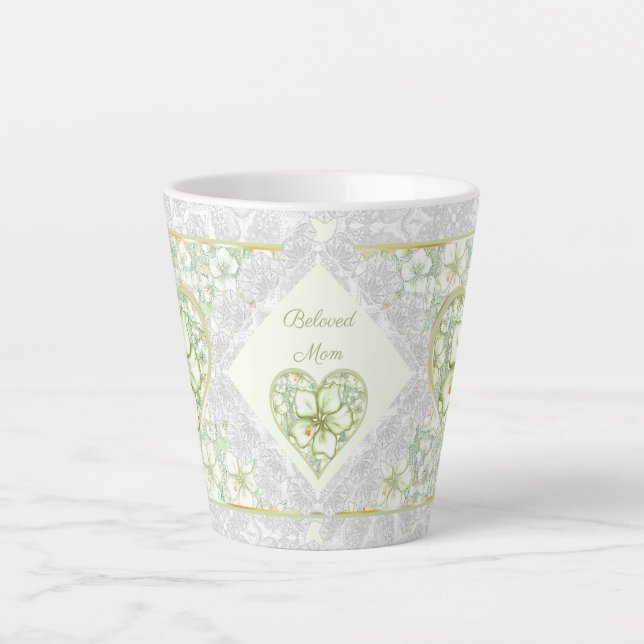 Hibiscus & lace WHITE Latte Mug (Front)