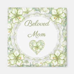 Hibiscus & lace WHITE Magnet