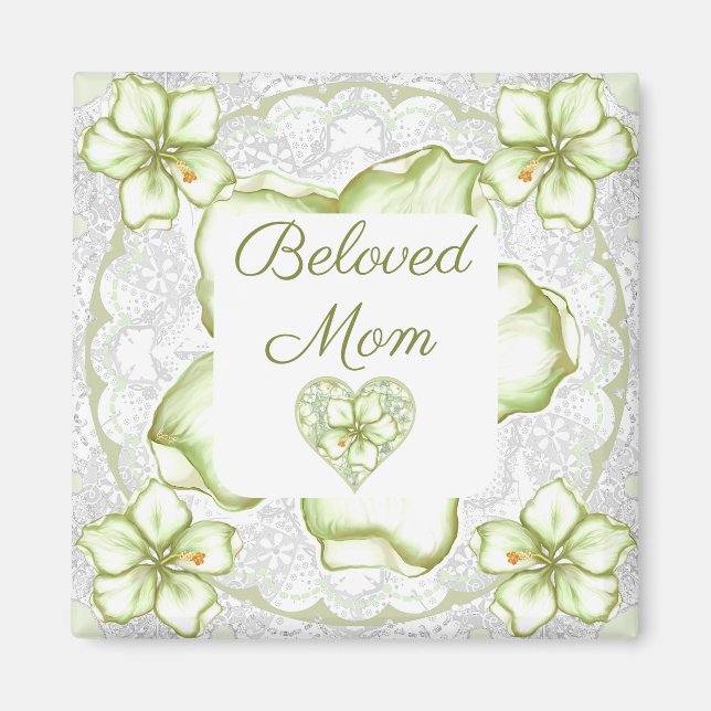 Hibiscus & lace WHITE Magnet (Front)