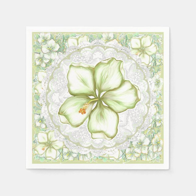 Hibiscus & lace WHITE Napkin (Front)