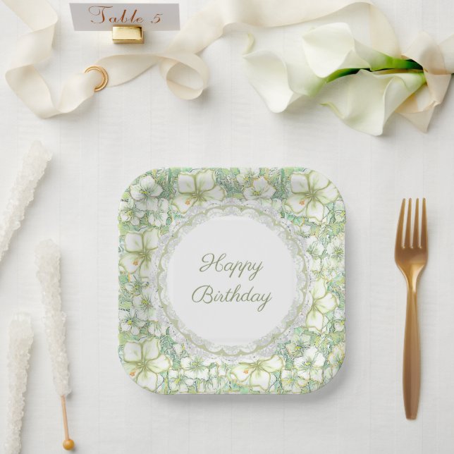 Hibiscus & lace WHITE Paper Plate (Wedding)