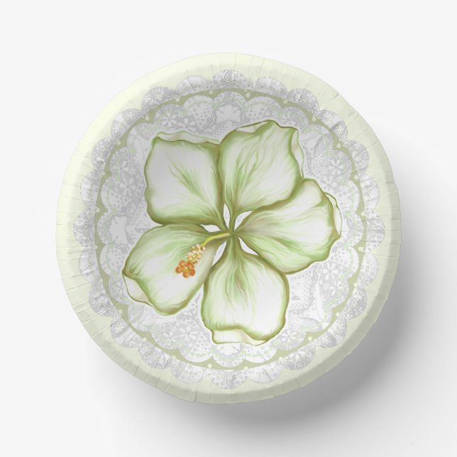 Hibiscus & lace WHITE Paper Plate (Front)