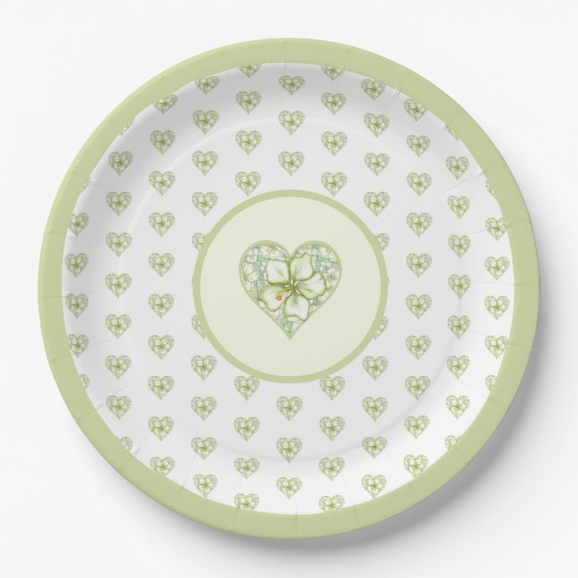 Hibiscus & lace WHITE Paper Plate (Front)