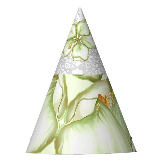 Hibiscus & lace WHITE Party Hat (Front)