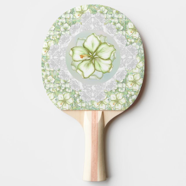 Hibiscus & lace WHITE Ping Pong Paddle (Front)