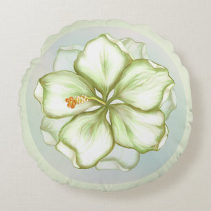 Hibiscus & lace WHITE Round Cushion