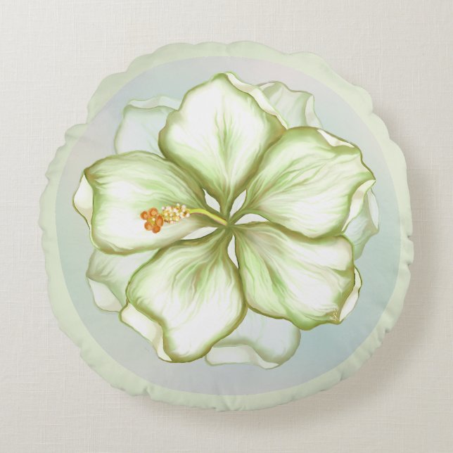 Hibiscus & lace WHITE Round Cushion (Front)