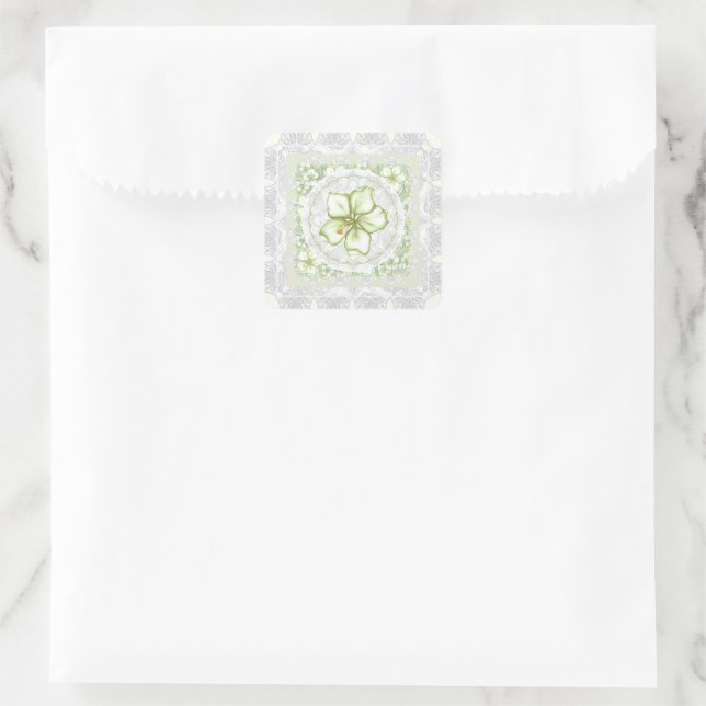 Hibiscus & lace WHITE Square Sticker (Bag)