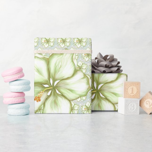 Hibiscus & lace WHITE Wrapping Paper (Baby Shower)