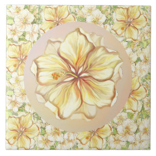 Hibiscus & lace YELLOW Ceramic Tile