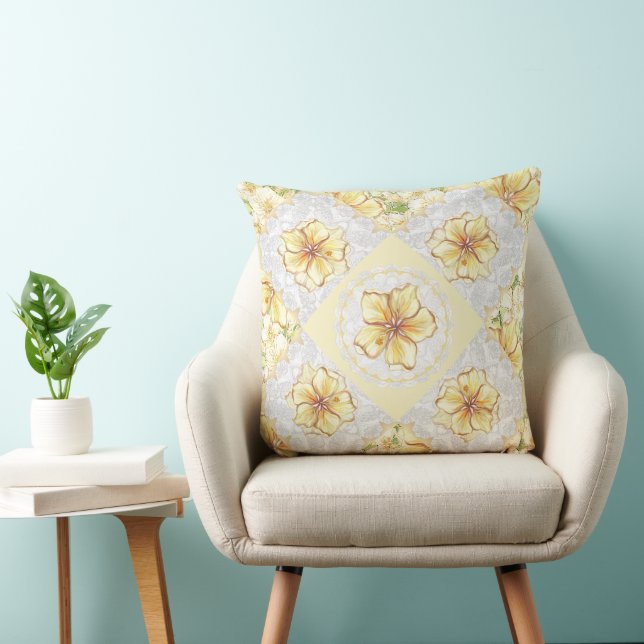 Hibiscus & lace YELLOW Cushion (Chair)