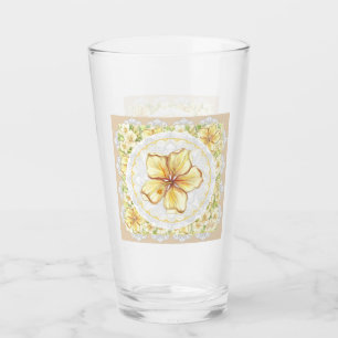 Hibiscus & lace YELLOW Glass
