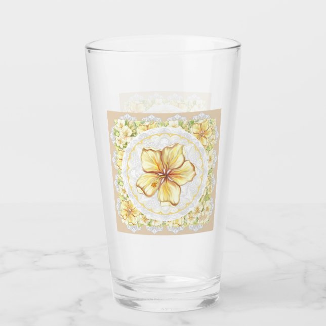 Hibiscus & lace YELLOW Glass (Front)