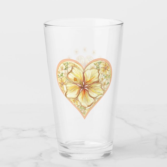 Hibiscus & lace YELLOW Glass (Front)