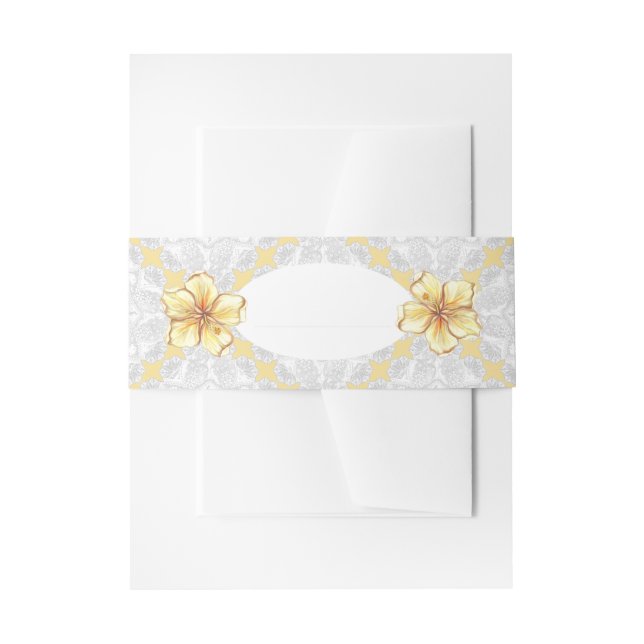 Hibiscus & lace YELLOW Invitation Belly Band (Front Example)