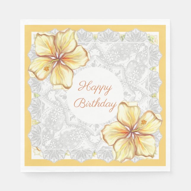 Hibiscus & lace YELLOW Napkin (Front)