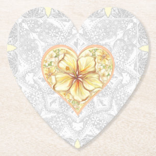 Hibiscus & lace YELLOW Paper Coaster