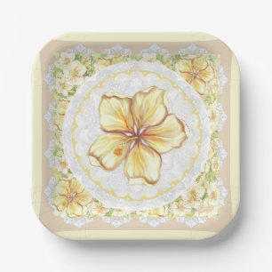 Hibiscus & lace YELLOW Paper Plate