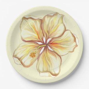 Hibiscus & lace YELLOW Paper Plate