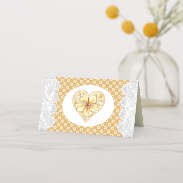 Hibiscus & lace YELLOW Place Card (Back)