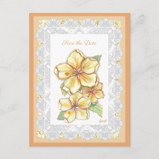 Hibiscus & lace YELLOW Postcard (Front)