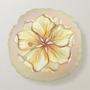 Hibiscus & lace YELLOW Round Cushion