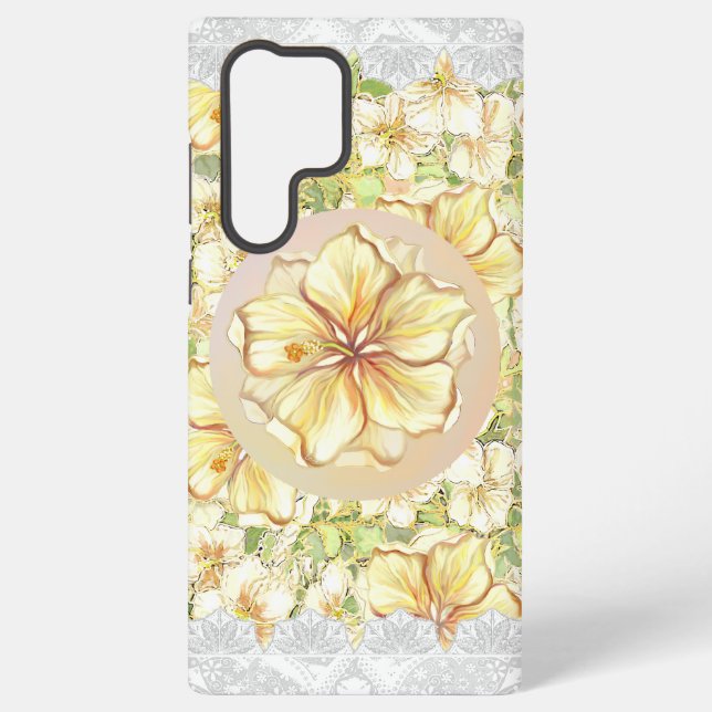 Hibiscus & lace YELLOW Samsung Galaxy S22 Ultra Case (Back)