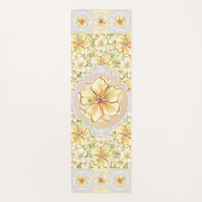 Hibiscus & lace YELLOW Yoga Mat (Front)
