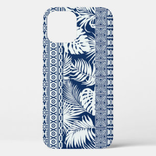 Hibiscus, leaves: Hawaiian ornament wallpaper. iPhone 12 Case