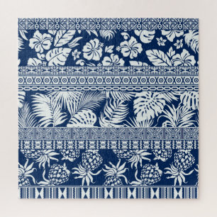 Hibiscus, leaves: Hawaiian ornament wallpaper. Jigsaw Puzzle