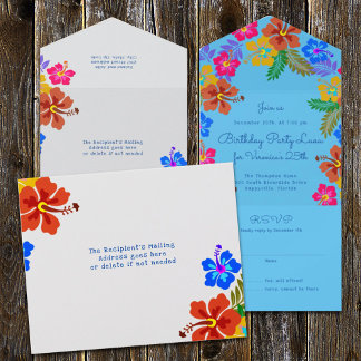 Hibiscus Luau Birthday Celebration All In One Inv Invitation