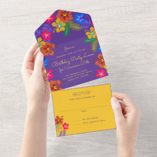 Hibiscus Luau Birthday Celebration All In One Invitation