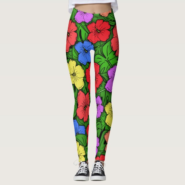 Hibiscus & Monstera #4 Leggings (Front)